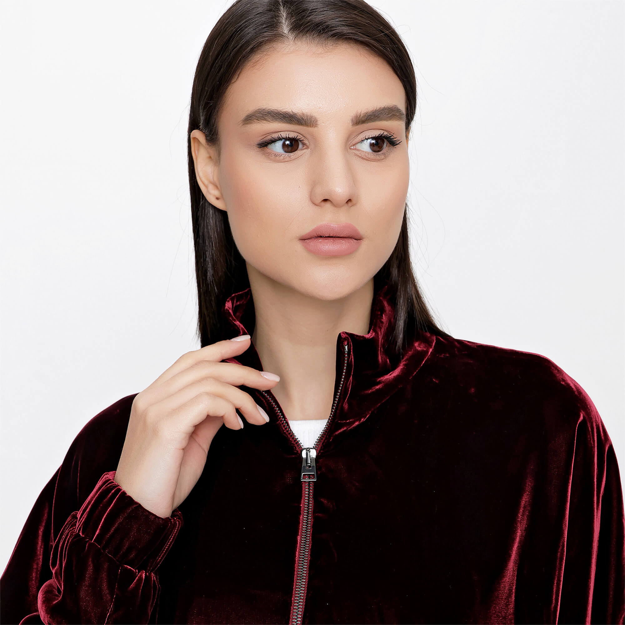 Tom Ford - Burgundy Velvet Stand Up Collar Zip Up Sweatshirt